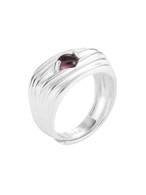 Platinum [Purple Stone Style] 925 Sterling Silver Natural Stone Geometric Vintage Band Ring